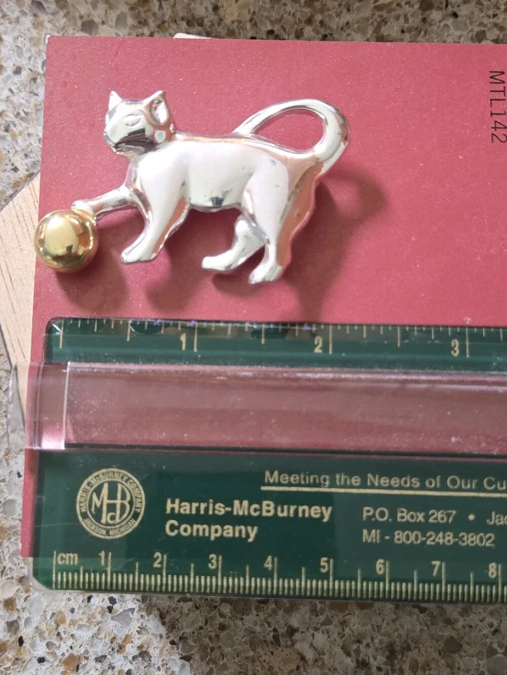 Cool Cat Brooch Silver Tone Cat With Gold Ball Brooch Cat Lady Jewelry